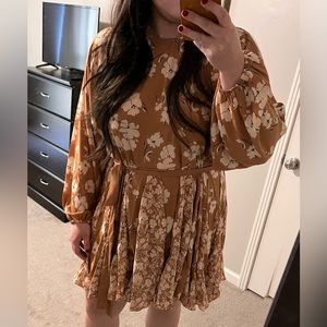 Meet Halfway Rust Long Sleeve Floral Dress